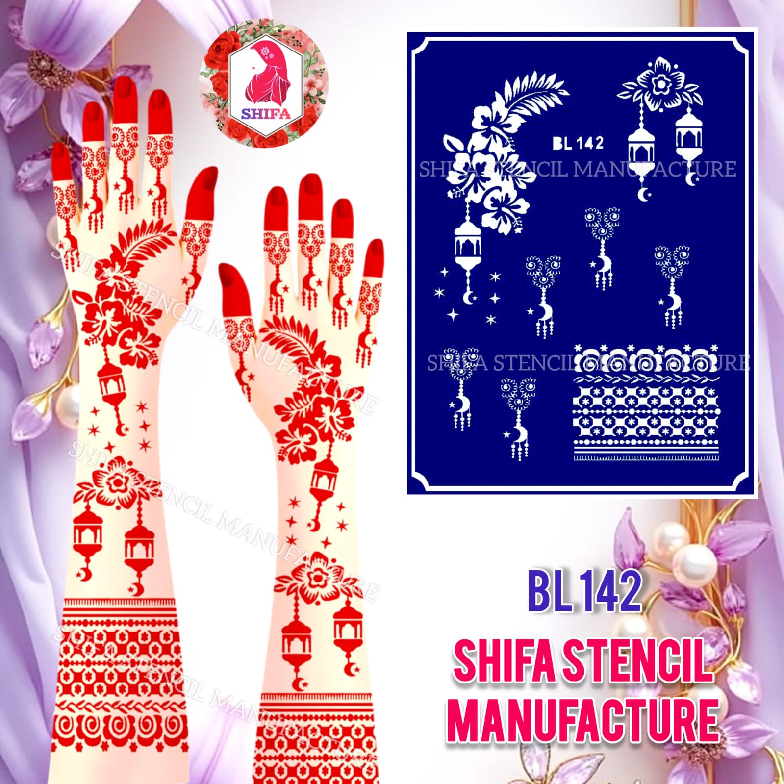 BL142 Crescent Petal Illume Sticker Overview Henna Stencil - Shifa Stencil